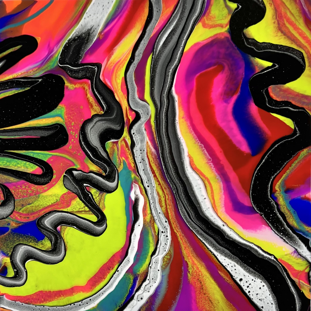 escucha-me-original-abstract-resin-artwork-chartreuse-black-pink-30 x 30-in-nbc-5-texas-today-alana-kay-art-3