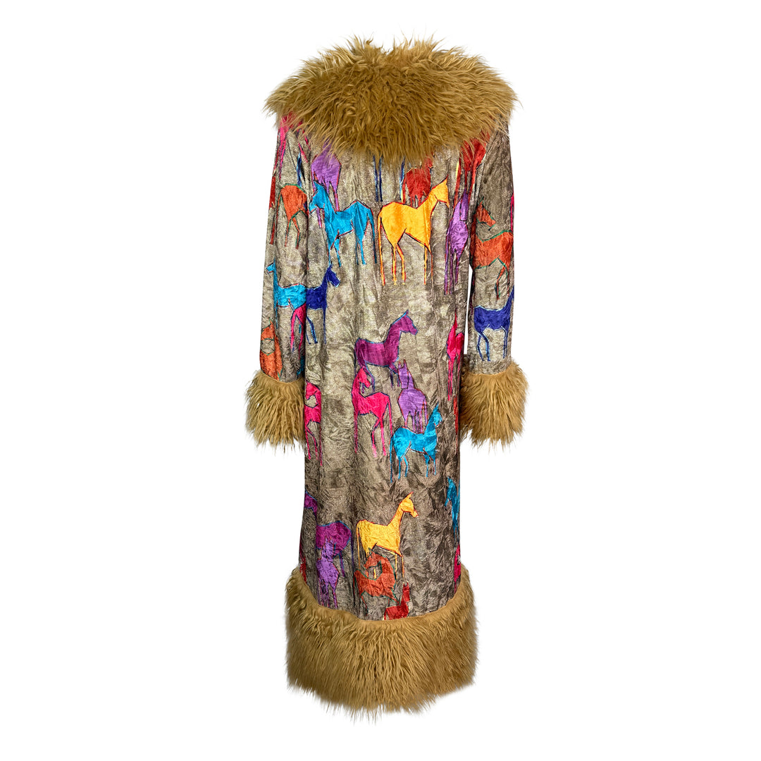 Penny Deluxe Wild Horses Faux Fur Trim Coat