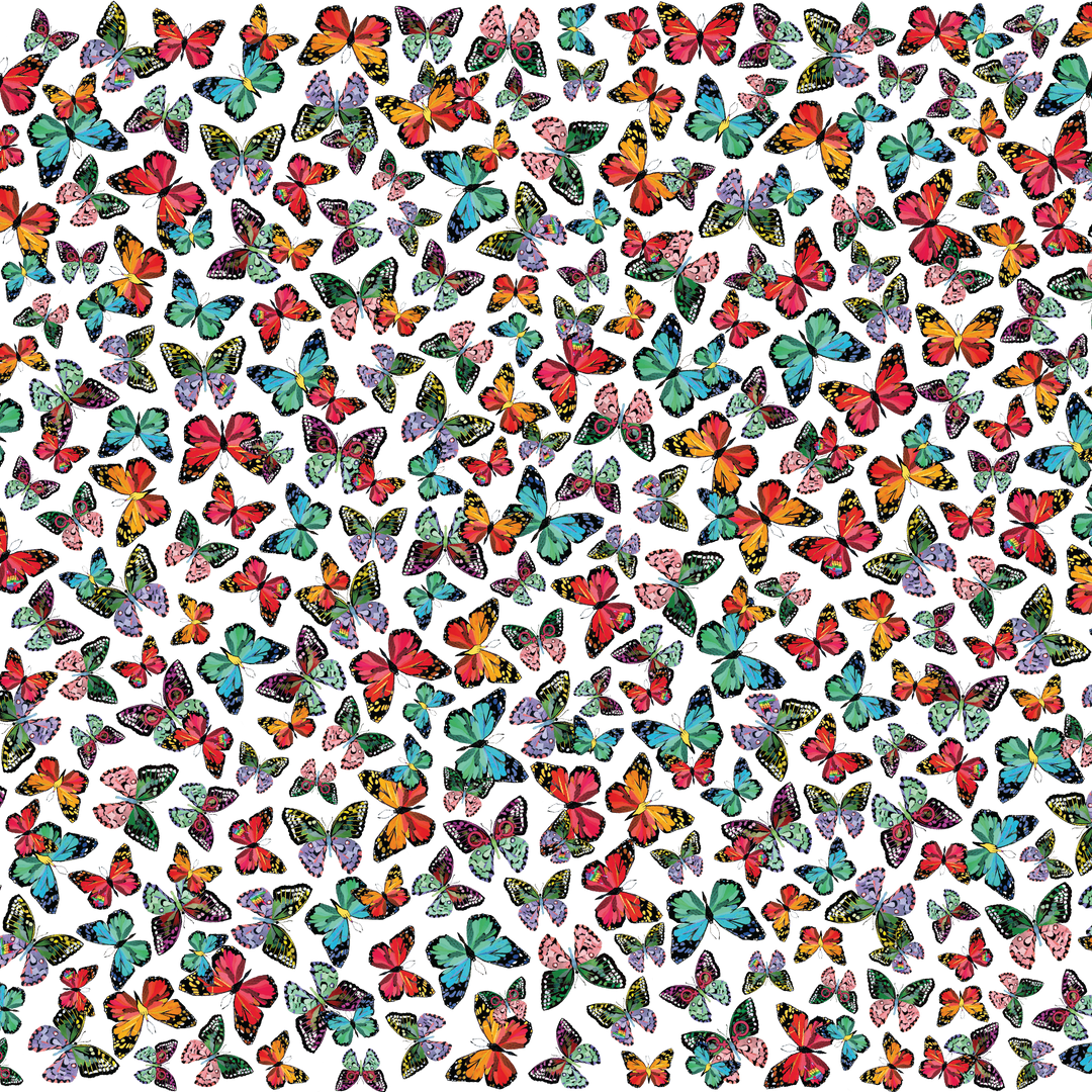 Pattern of colorful butterflies on a white background