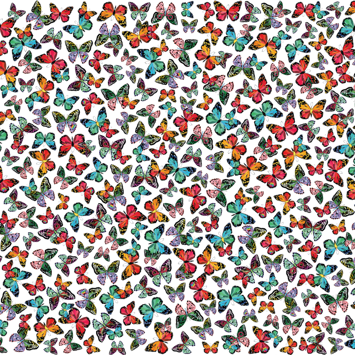 Pattern of colorful butterflies on a white background