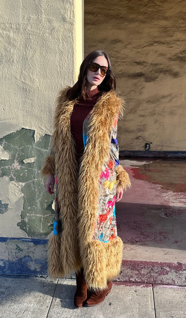 Penny Deluxe Wild Horses Faux Fur Trim Coat