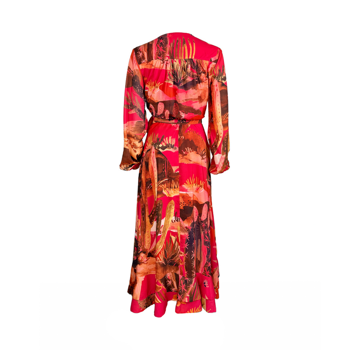 Long Sleeve Wrap Dress - Chiffon Fabric