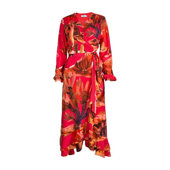 Long Sleeve Wrap Dress - Chiffon Fabric