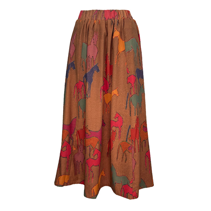Elastic Waist A Line Skirt - Linen