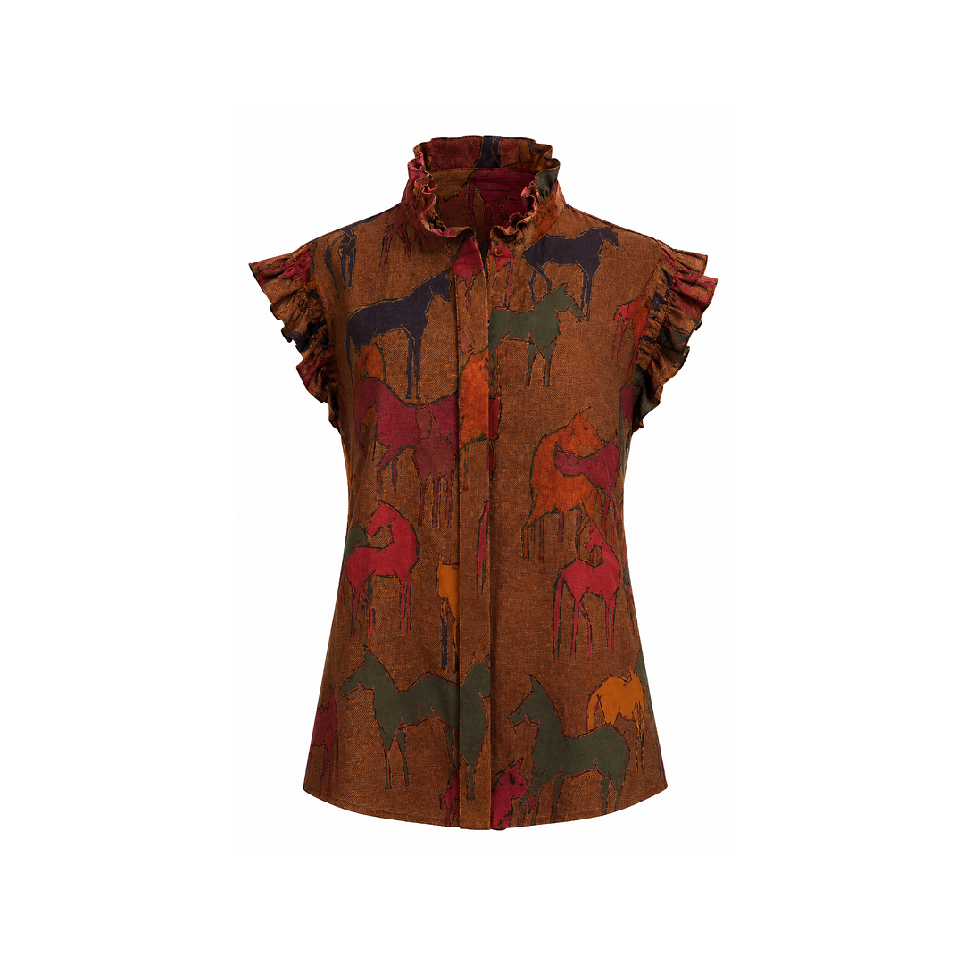Sleeveless Ruffle Blouse - Linen
