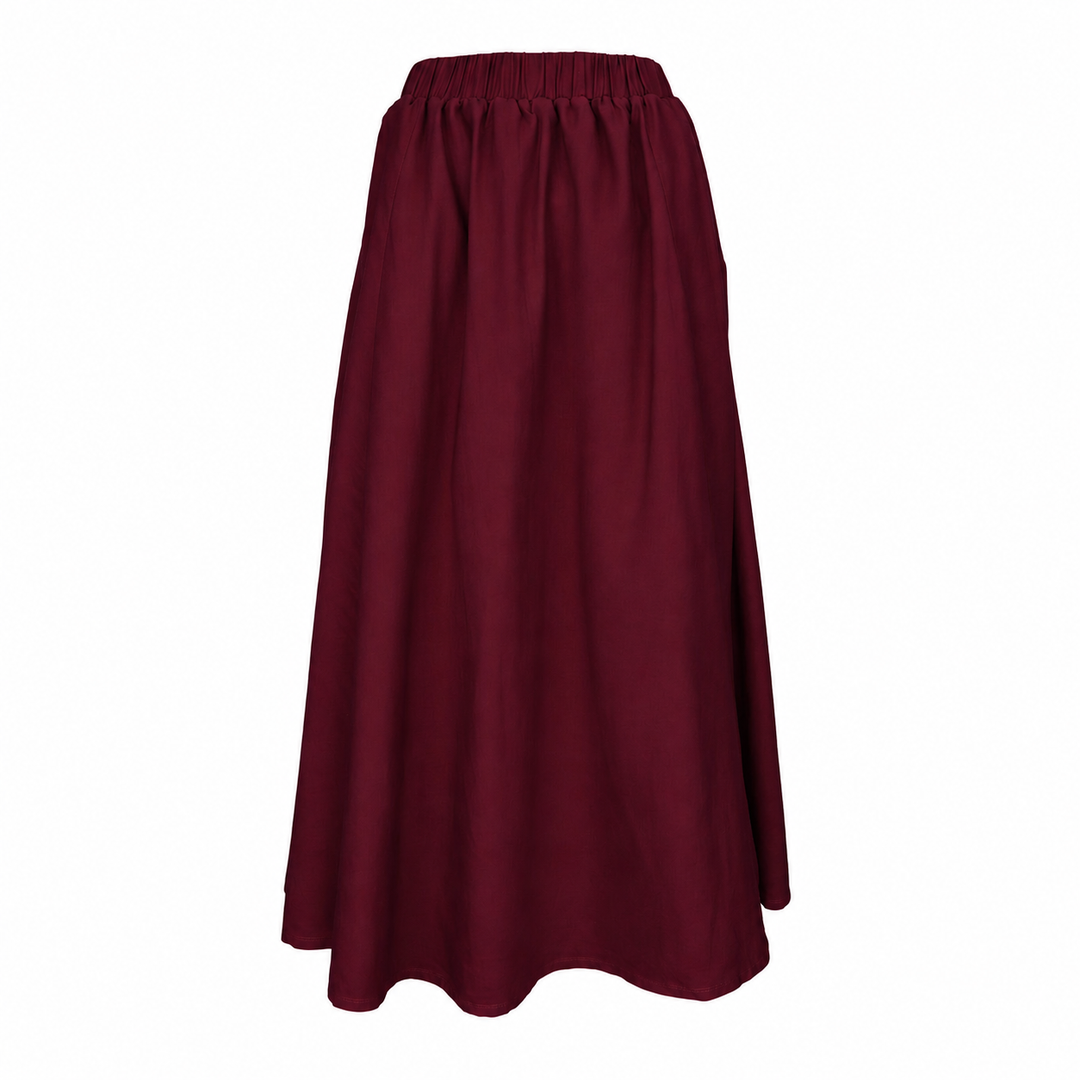 Elastic Waist A Line Skirt - Linen