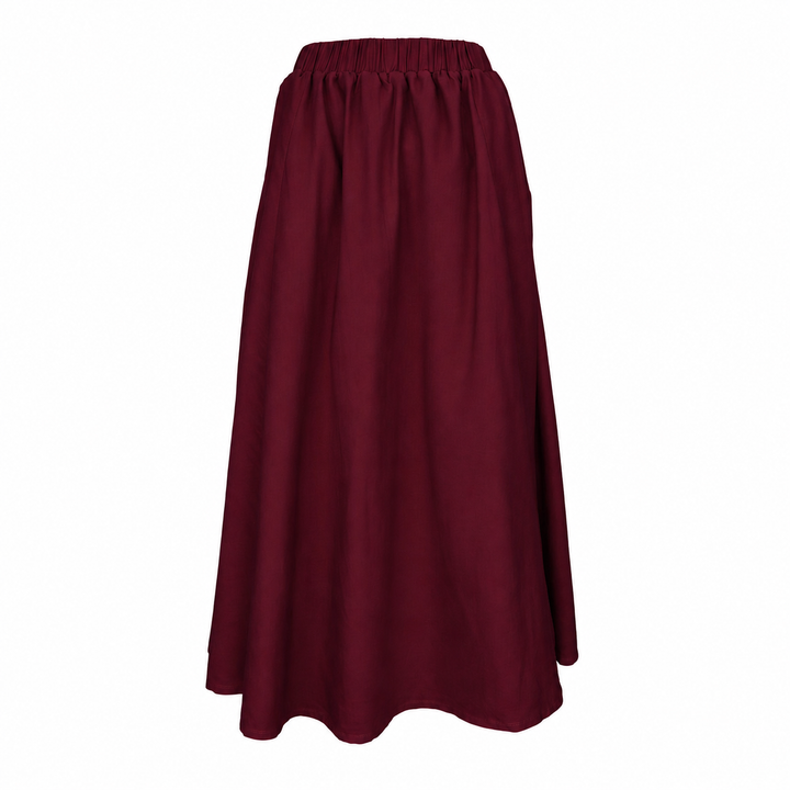 Elastic Waist A Line Skirt - Linen