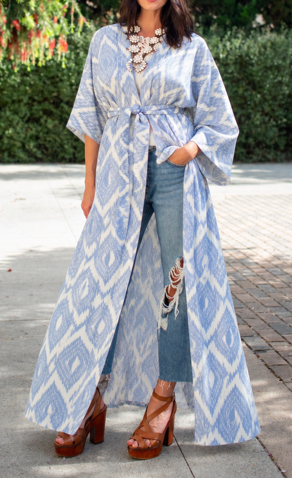Rosemary Duster Kimono Jacket in Ikat Spring - KG Studio