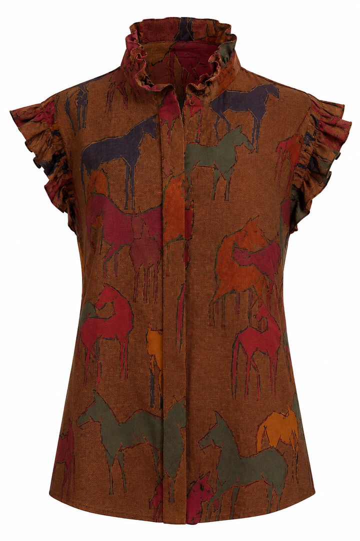 Sleeveless Ruffle Blouse - Linen